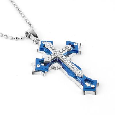 China Fashionable Wholesale Steel Multi-Diamond Bible Cross Necklaces Religious Titanium Pendant for sale