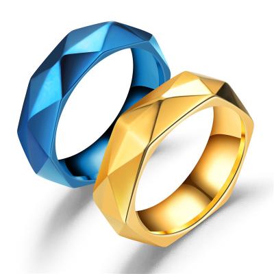 China 2022 Fashionable Personalized Ring Titanium Steel Geometric Rhombus Unisex Classic Wide Rings for Women and Men for sale