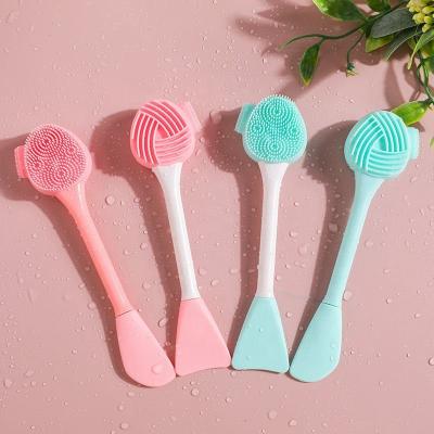 China Beauty DEEP CLEANSING Cosmetic Tool 3 Double in 1 Silicone Face Cleansing Mini Mask Brush Manual Face Massager Brush for sale