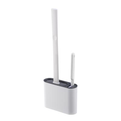 China Durable 2 in 1 Wall Mounted TPR Silicone Toilet Brush With Flexible Brush Head Comes With A Small Brush for sale