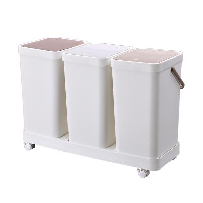 China Sustainable Garbage Matching Bin For Household, Living Room, Kitchen, Indoor Plastic Garbage Bin With Wheels Garbage Bin 54L for sale