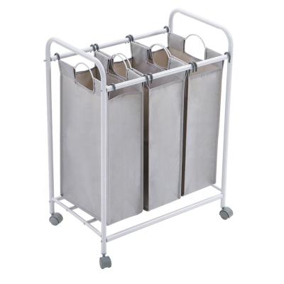 China Minimalist High Quality Portable Folding Basket Iron Frame With Oxford Cloth Bag Mobile Airer Laundry Sorter. for sale