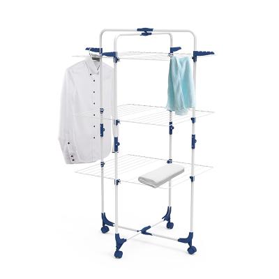 China Minimalist Cheap Price 3 Row Small Foldable Clothing Rack Children Hanger With Wheels For Wholesales for sale