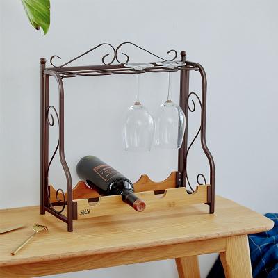 China Viable Bamboo Foldable Wine Glass Rack Wine Glass Cup Holder Countertop Display Wine Rack Shelf for sale