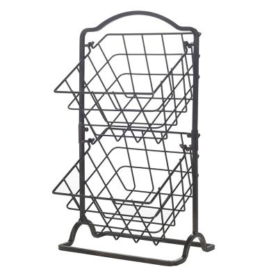 China Scandinavian Metal Viable 2 Tier Home Decor Home Style Decor Metal Wire Kitchen Storage Hanging Basket for sale