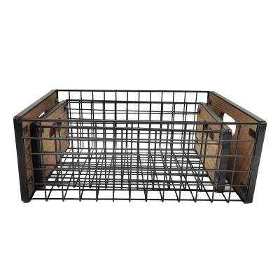 China Best Quality Sustainable Metal Fruit Basket Removable Wire Metal Storage Baskets With Wooden Handles for sale