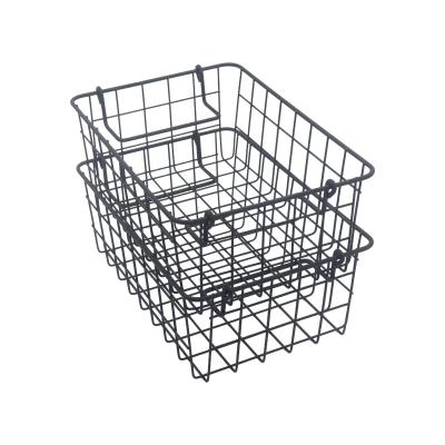 China Viable Black Wire Mesh Wire Stacking Basket Laundry Basket Small Kitchen Fruit Basket for sale