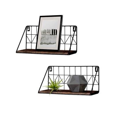 China Rustic Black Wall Mounted Metal Display Shelf Storage Shelf Wall Mounted Floating for sale