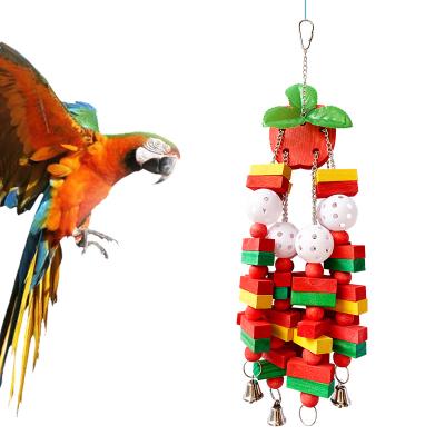 China Viable Bite Wooden Bird Apple String Toy Parrot Bite Toy In Stock Pet Supplies for sale