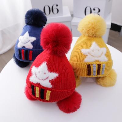 China New Designer Style Bobble Girls Winter Striped Hats For Baby for sale