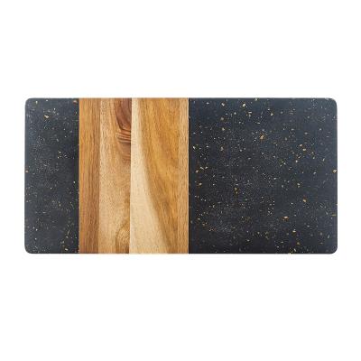 China Modern Design Sleek Large Size Sleek Kitchen Black Marble Wood Wooden Cutting Board For Cheese Charcuterie for sale