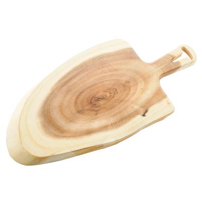 China Steak Serving Cheese Unique Shape Rustic Minimalist Design Solid Wood Cutting Board With Handle for sale