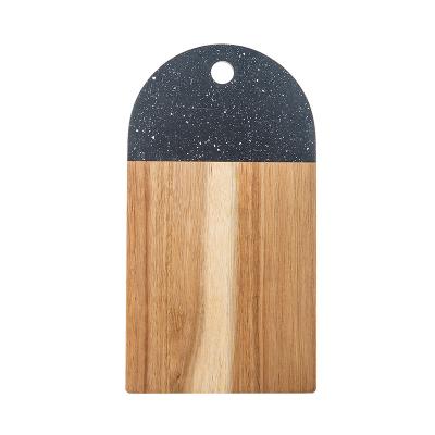 China Minimalist Modern Small Rectangle Curved Wood Serving Grocery Meat Cheese Black Marble Cutting Board With Hole for sale