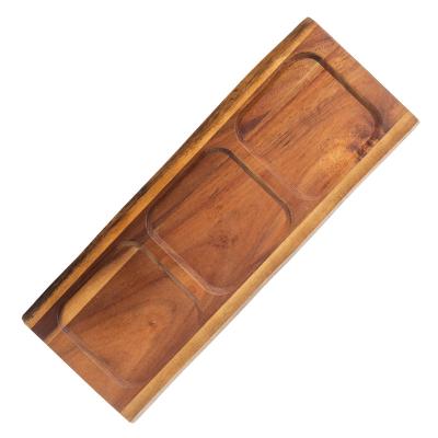 China Minimalist 3 Square Dip Shape Sectional Snack Tray Acacia Wooden Serving Tray for sale