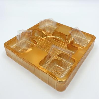 China Plastic Food Packaging Gold Dessert Moon Cake Container Box Packaging for sale