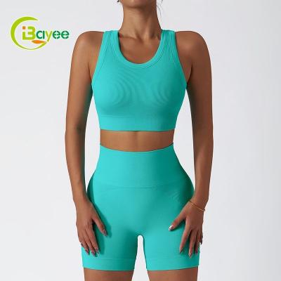 China Breathable Women Two Piece Yoga Short Set Tank Top Fitness Shorts Seamless Yoga Wear Set 2022 New Yoga Crop Top And Short Set for sale