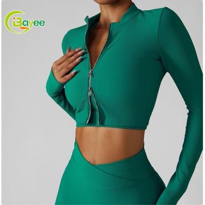 China Custom 2 Pcs Breathable Ribbed Seamless Zipper Work Out Set Women High Waist Long Sleeve Fitness Yoga Zip Up Gym Set Yoga Leggings Sets for sale