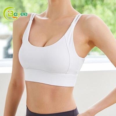 China Wholesale Breathable U Shape Nylon Strappy Back Adjustable Clasp Bandeau Strappy Twist Backless Backless Crop Tank Top Gym Sports Bra for sale