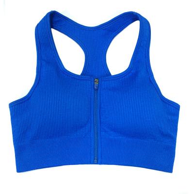 China Wholesale Women's Breathable Racerback Front Zip Ribbed U-Neck Built In Bra Zipper Design Crop Sport Tank Tops Yoga Sports Bras for sale