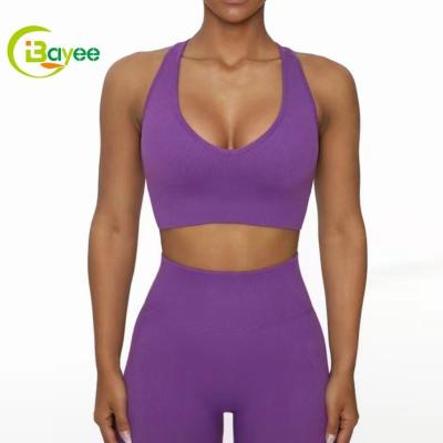 China Wholesale Breathable Low Cut Design Your Own Backless U-Neck Racerback Bodybuilding Workout Tank Top Sports Bra Elastic Empty Yoga Women for sale