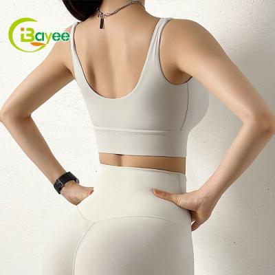 China Wholesale Polyester Breathable Spandex Summer Women Fitness Backless Dip Cut Workout GymTop Tied Elastic Sports Bra For Girl for sale