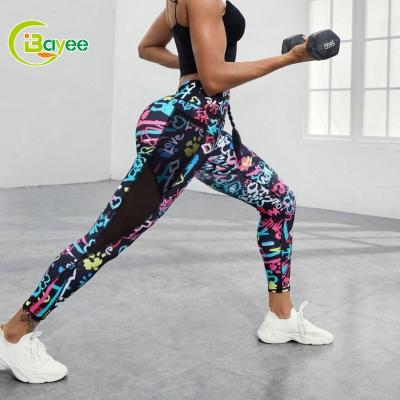 China High Waist Women Breathable Custom Leggings Printed Sport Gym Fitness Workout Pants Abstract Print Yoga Pants Leggings With Pocket for sale