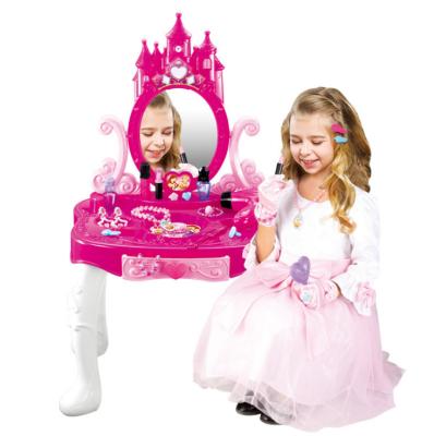 China Girs Pretend Playset Makeup Toys Castle Table Mirror Light And Music Sets With Chair Gift For Kids Christmas 56*47.5*70cm for sale