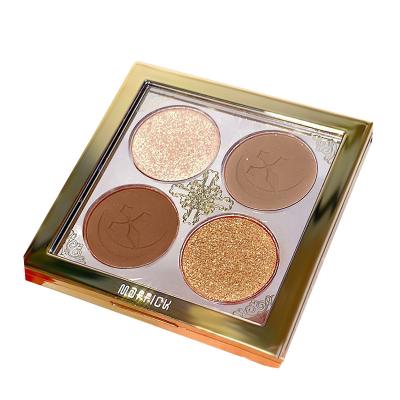 China Waterproof 2021 Fully Transparent Gold Border Four Colors Costom Eyeshadow Palette Earth Color Milk Coffee Shimmer Matte Glitter Eye Shadow for sale