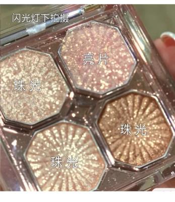 China 2021 Four Color Mini Eye Shadow Plate Super Glitter Students Waterproof Daily Earth Color Glossy Transparent Acrylic Box for sale