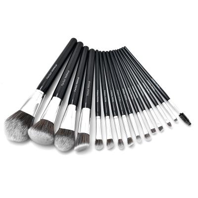 China Angular Hot Selling Black Blush Makeup Brush Set Wooden Handle Hair Foundation Synthetic Eyeshadow Makeup Brush Set for sale