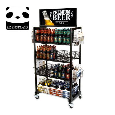 China Rectangle display adds value to any compact space. Wholesale Supermarket 4 Shelves Wire Display Stand With Wheels for sale