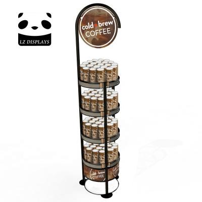 China The circular display adds value to any compact space. Cyclone Grid 3 Tiers Metal Beverage Display Stand For Supermarket for sale