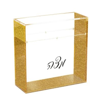 China Morden Lucite Gold Glitter Acrylic Matzah Box with Magnetic Lid for Square Matzos for sale