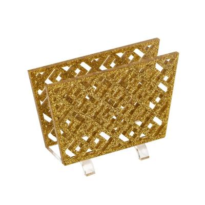 China Durable Gold Glitter Lucite Acrylic Laser Cut Standing Towel Rack With Base for sale