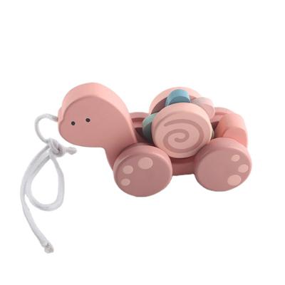 China Funny New Design Wooden Animal Toys Baby Tips Toy Cartoon Drag Pull String Moving Toy for sale