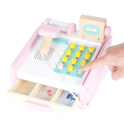 China Eductional Toys Simulation Creative Wooden Cash Register Toy Educational Pretend Play Set for sale