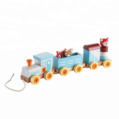 China Safety Kid Car Pull Train Wooden Toy with Stacking Blocks for sale