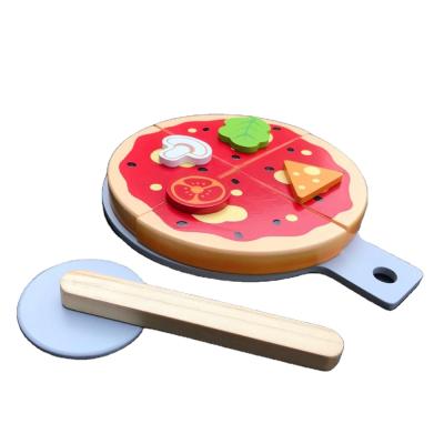 China Interesting Early Study Pretend Play Kitchen Wooden Pizza Set Cutting Food Toy Set For Kids for sale