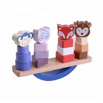 China Creative Graduated Cartoon Toy Animals Block Stacking Wooden Balance Game For Children for sale