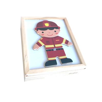 China Cartoon Toy New Arrival Cute Creative Fireman Wooden Dress Up Puzzle for sale