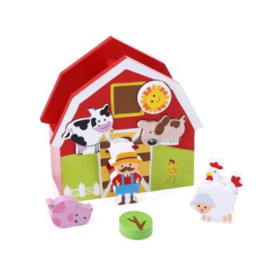 China Creative Miniature Farm Sorter Cartoon Toy Scene Farm House Wooden Toy For Children for sale