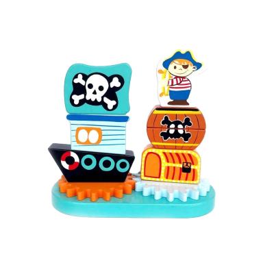 China Wooden Blocks Toy For Kids Early Educational Toy Pirate Miniature Puzzle Colorful Kids Learning Toys Cartoon for sale