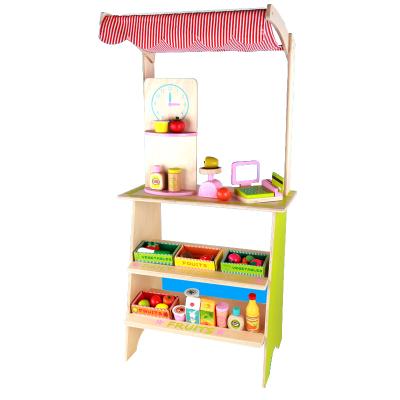 China Early Education Pretend Play Kitchen Set Wooden Fruit And Vegetable Rack Toy Supermarket Display For Children for sale