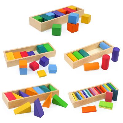 China Creative Wooden Safety Rainbow Building Blocks Kids Train Cognitive Learning Shape Stacking Blocks for sale