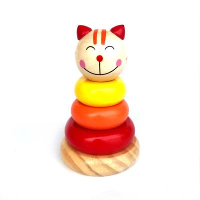 China Creative Block Animal Cat Cartoon Toy Tower Stack Wooden Toy for sale