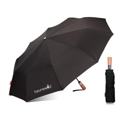 China Topumbrella Wood Umbrella Automatic Close and Windproof Folding Handle 3 Times Folding Topumbrella Umbrella for sale