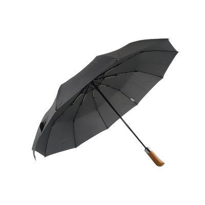 China Folding Wind Resist Automatic Open Narrow Handle Rain Folding Wooden Umbrella for sale