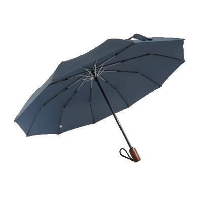 China Wood Handle Windproof Compact Open Narrow Automatic Folding 10 Rib Fold Umbrella for sale