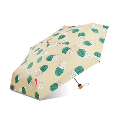 China Pocket Folding Mini Sun Protection Anti Uv 5 Folding Umbrella Printing Cute Manual Cactus For Adults Pongee 190T UPF50+ for sale