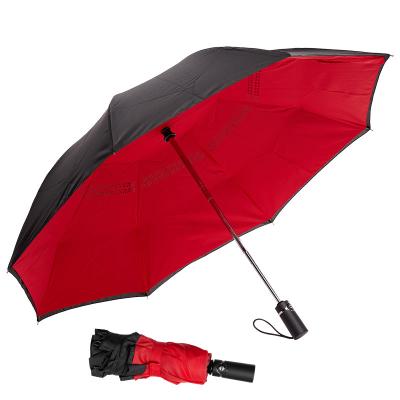 China Folding Auto Open Close Reverse Umbrellas Compact Windproof Auto Inverted 3 Fold Umbrella for sale